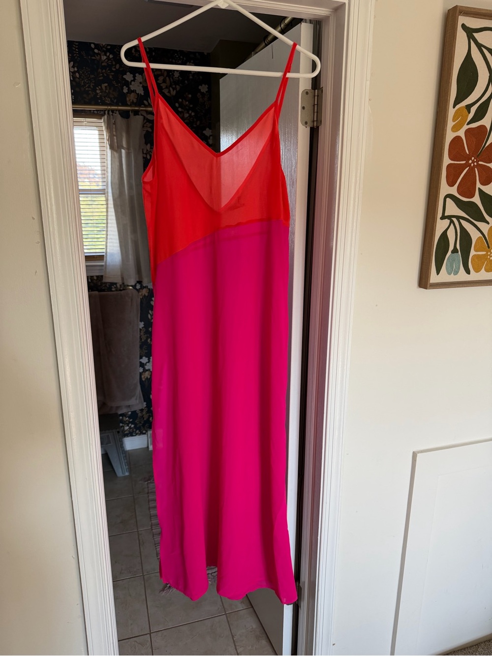 Lulu's Two-Tone Slip Midi Dress in Red and Hot Pink